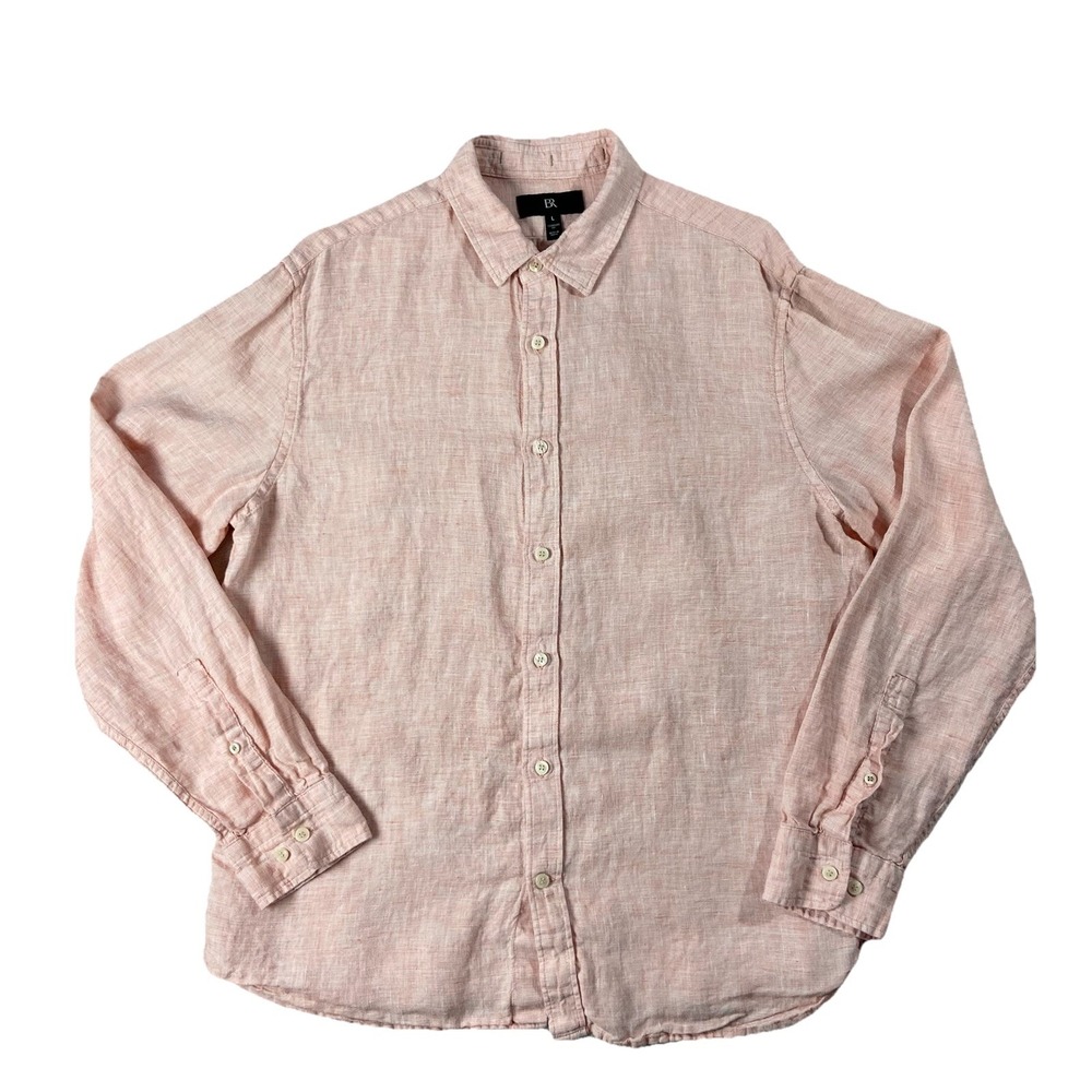 Banana Republic 100% Linen Long Sleeve Button Up Standard Fit Pink Men's L SP 24